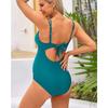 CHARMLEAKS Scallop Trim Maternity Swimsuit One Piece V Neck Pregnancy Bathing Suit Ruched Swimwear Cutout Tie Back