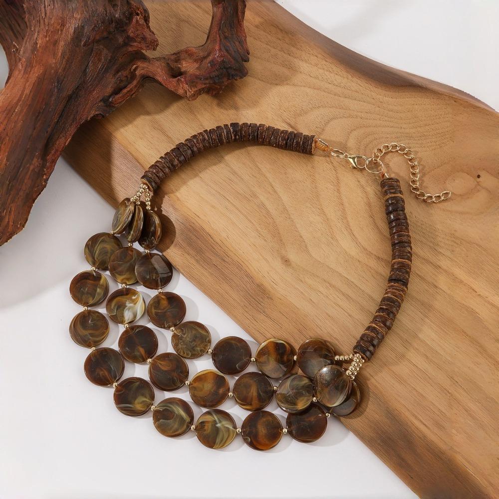 Round Beaded Necklace MultiLayer Long Necklace Trendy Woman Acrylic Necklace Summer Holiday