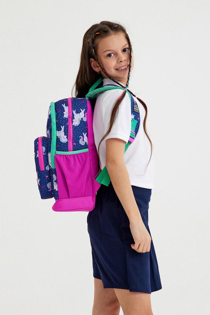 Школьный рюкзак с четырьмя отделениями Coral High Kids, темно-синий, розовый, с рисунком единорога, 23467