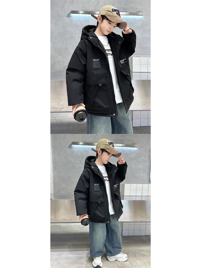 Куртка-ветровка стеганая с капюшоном для мальчиков 2025: Стильный повседневный топ на осень/зиму для мальчиков-подростков