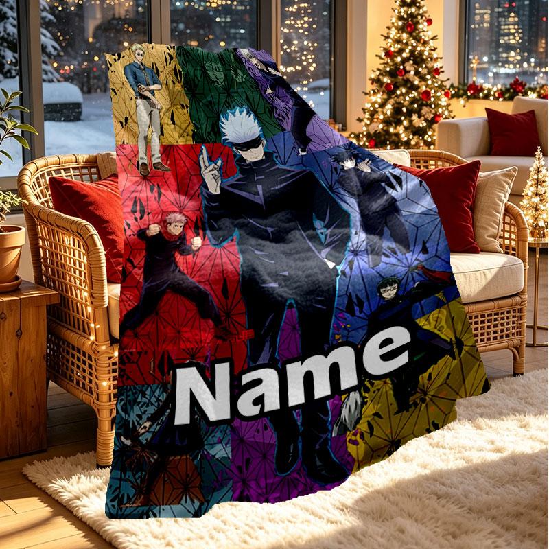 Custom Name Personalized Jujutsu Kaisen Print Blanket, Home Decor, Bedroom, Sofa, Camping, Couch, Gifts for Birthday Christmas