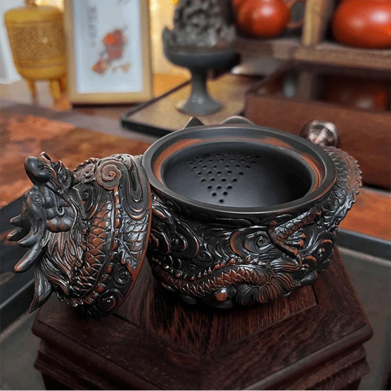 Фиолетовая керамика Винтажный чайник ручной работы Керамический резной чайник кунг-фу Одиночный чайник Наборы для приготовления чая пуэр Китайский чайник