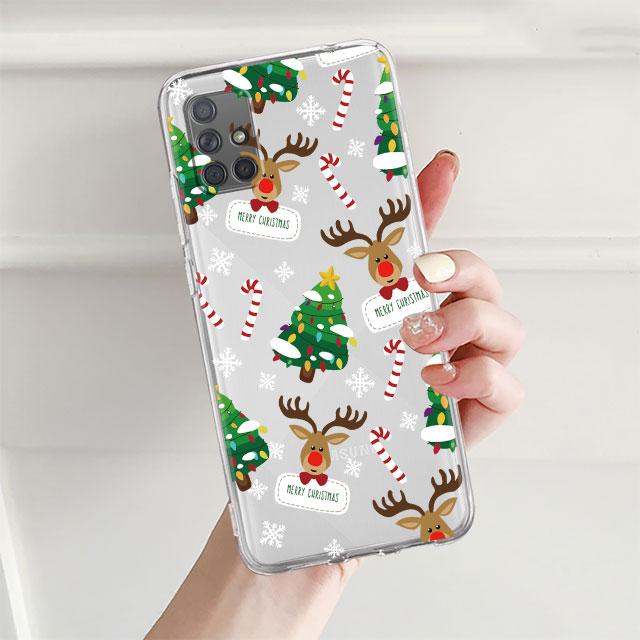 Прозрачный чехол для Samsung Galaxy A52 A12 A51 A32 A21s A71 A32 A22 50 A70 A31 A72 5G чехол для телефона Snow Merry Christmas