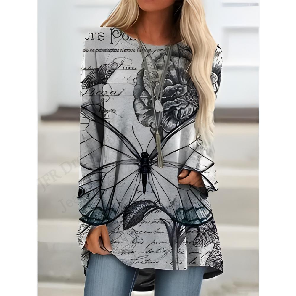 2025 Новая модная футболка с длинным рукавом, винтажный узор, 3D-принт, футболка для женщин, повседневная длинная футболка с круглым вырезом, женская верхняя одежда