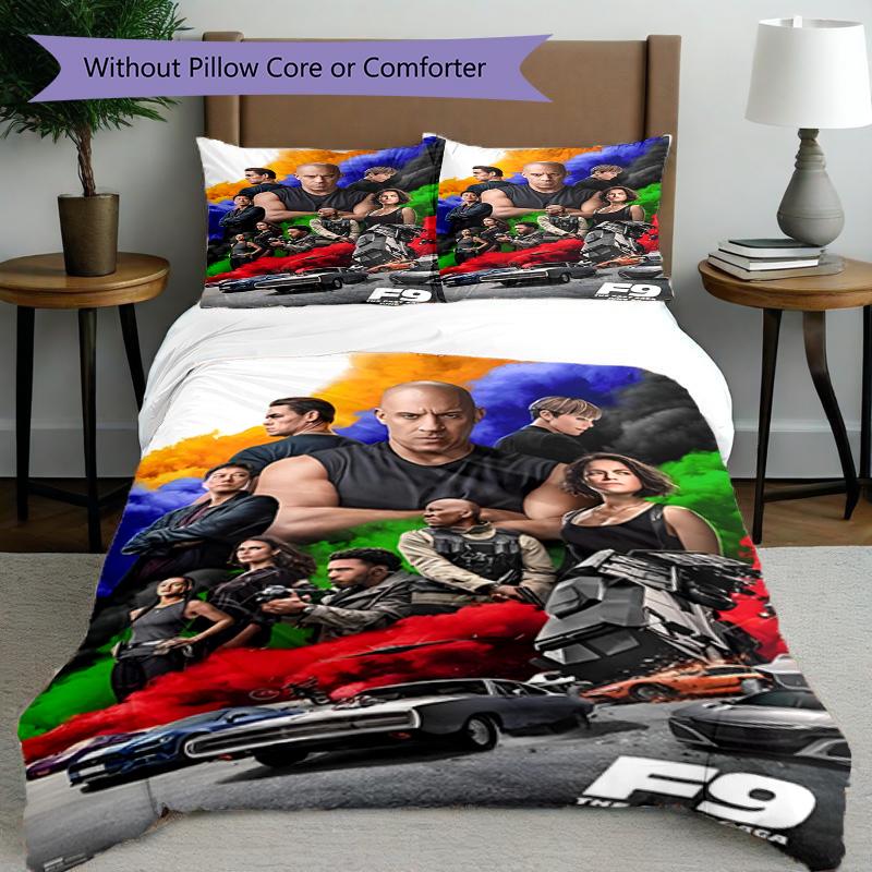 3pcs Duvet Cover Set (1*Duvet Cover + 2*Pillowcase, Without Core), Fast & Furious Print Bedding Set, Bedroom Decor, All‑Season, Birthday Gift