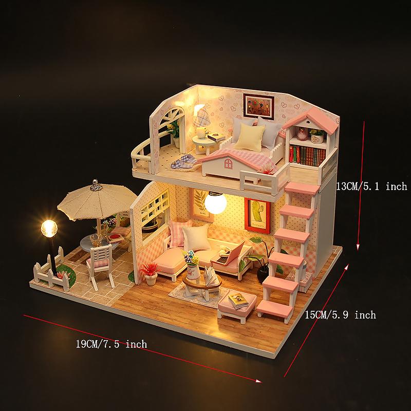 Wooden Doll House Cat Cafe Mini DIY Small House Kit Making Room Toys Home Bedroom Decoration with Furniture For Gifts Dollhouse
