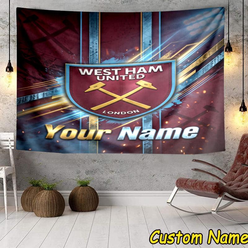 Custom Name West Ham Football Crest Tapestry Accessories for Bedroom,Livingroom, dormitory Room Wall Hanging Decor, Fan Birthday Gifts