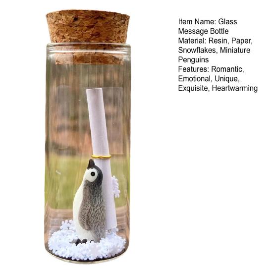 Penguin Message In A Bottle Gift Romantic Handwritten Letter Snowflake Penguin In Glass Bottle for Mother's Day Anniversary Valentine's Day Gift