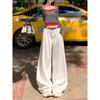 White Wide Leg Denim Female BF Idle Style High Waist Crimp Loose Slimming and Straight Classy Drape Mop Pants
