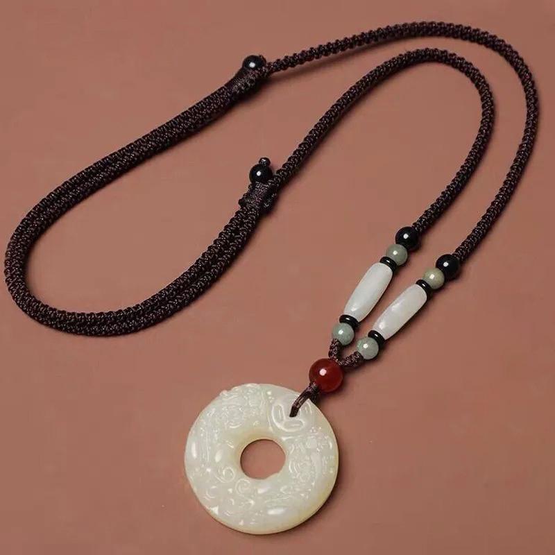 Изысканная двухсторонняя резная пряжка безопасности из нефрита Brave Troops, брелок для ключей, передача богатства, ожерелье с резным кулоном ручной работы в стиле ретро