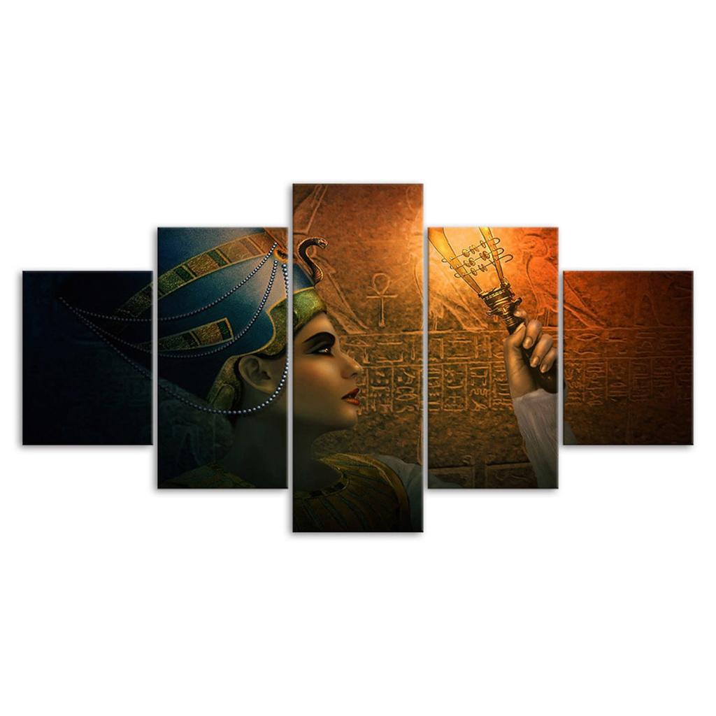 Ancient Egypt Queen Headdress Cleopatra Scene 5 Piece Five Panel Wall Canvas Print Modern Art Poster Picture Home Decor Gift For Him For Her