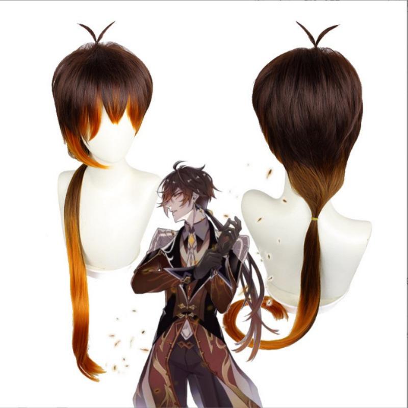 Zhongli Game Cosplay Cos Costume Wind Cheater Anime Outfits Brown Wigs Role Play Carnival Party Men
