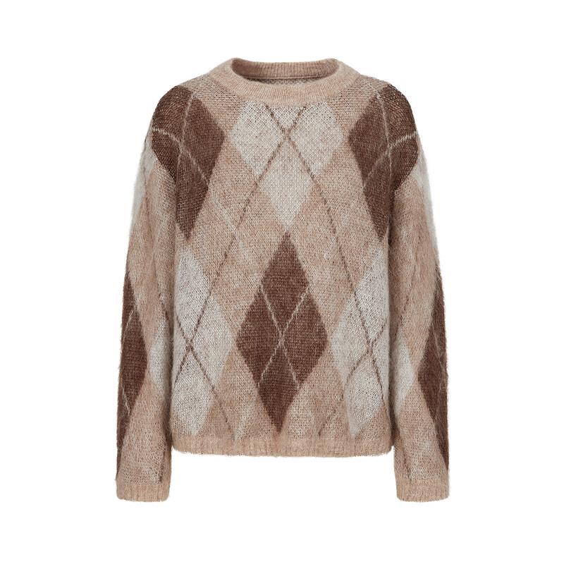 JZ ANNAKO Women's Checked Wool Drop-Shoulder Knit Sweater