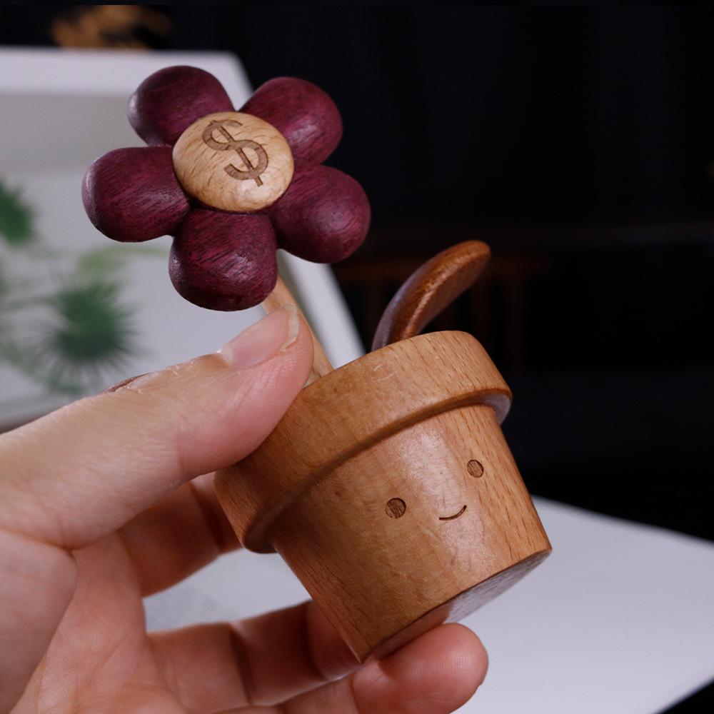 Eight Directions Wealth: Solid Wood Rotating Flower Pot - Perfect New Year Gift