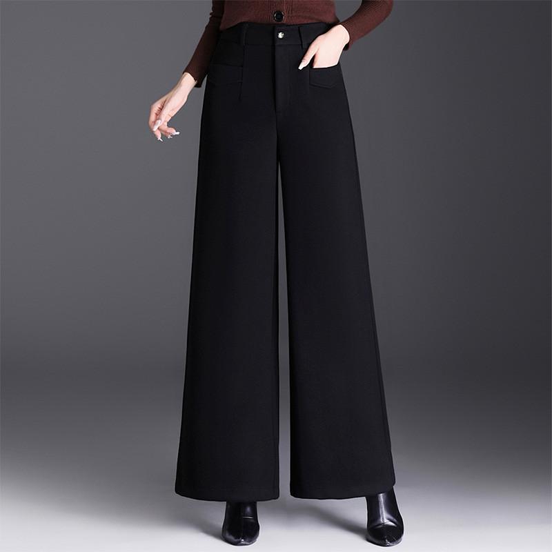 Wool Blend Wide Leg Pants For Women With High Waist And Pockets For Autumn Winter Casual Wear