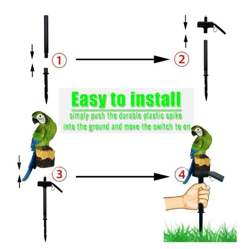 Solar Powered Parrot Lawn Lamp Outdoor Waterproof Resin Animal Ground Spike Light Decorative LED Landscape Lighting for Garden Yard Patio Park Decor