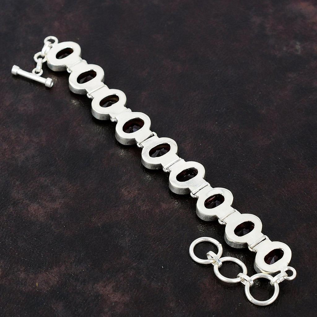 Граненый мозамбикский гранатовый браслет Ювелирные изделия из драгоценных камней Браслет из стерлингового серебра 925 пробы Регулируемый браслет-цепочка Ювелирные изделия ручной работы Подарок на годовщину