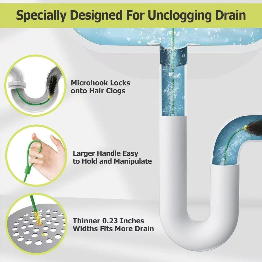 Suitable for Bathroom Sinks, Bathtubs and Shower Drains, for Unclogging Sinks and Cleaning Hair from Toilet