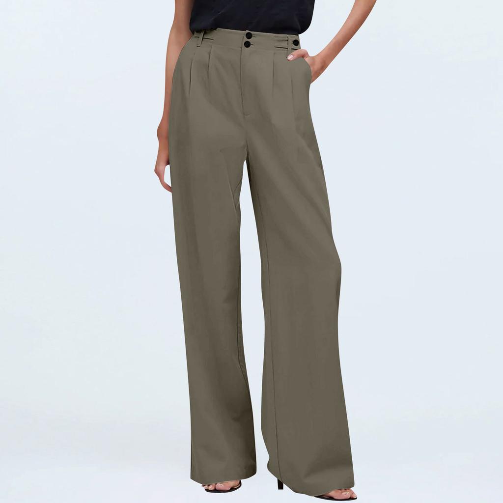Женские повседневные однотонные широкие брюки с высокой талией, повседневные плиссированные брюки с карманами