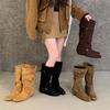 ~ Simple Round Head Fashionable Versatile Comfortable Niche Flat Bottom Long Tube Comfortable and Thin Retro Fashion Boots