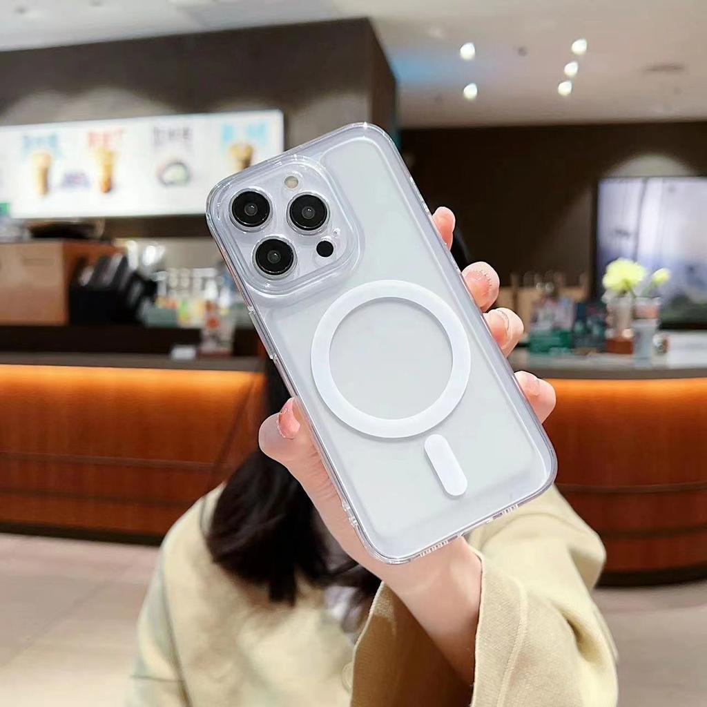 Tpu Magnetic Magnetic Empty Shell Phone Case Is Suitable for Apple 15promax Soft Shell 12/13 Transparent 14-hole Phone Case