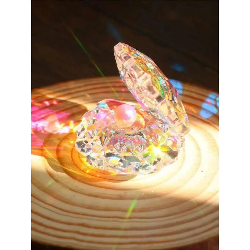 Reflective Crystal Conch Shell with Pearl Sun Catcher Pearl Clam Ornaments Crystal Seashell Figurine Collectible Desk Decor
