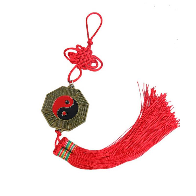 Китайское зеркало фэн-шуй Инь-Ян Багуа с подвесным декором в виде китайского узла