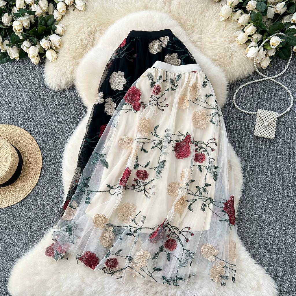 Dimanaf 2025 Новая юбка женская трикотажная кружевная длинная цветочная праздничная летняя стильная свободная базовая юбка