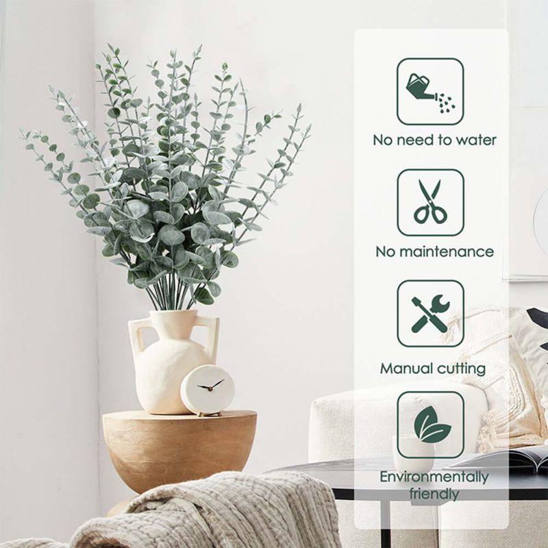 10 шт. стеблей эвкалипта, домашний декор, искусственные ветки листьев эвкалипта для вазы, цветочного венка, свадебного украшения из зелени