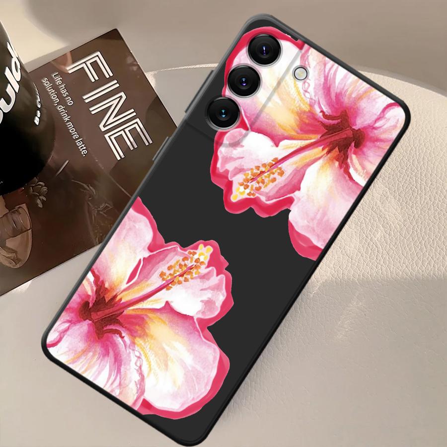 Чехол для Samsung Galaxy A70 A06 A04 A05 A50 A40 A16 A20 A13 A17 A10 A12 A30 A15 Черный Мягкий Чехол для Телефона с Рисунком Розовой Лилии