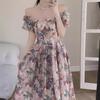 French Romantic Floral Square Collar Dress - Plus Size, Slimming, Summer Maxi Skirt