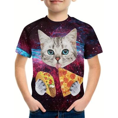 Летние детские футболки с мультяшными котами, футболки с 3D-принтом, детская футболка, детская модная одежда с коротким рукавом для мальчиков и девочек, повседневная уличная одежда
