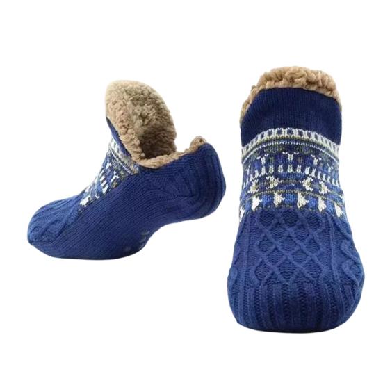 1 Pair Floor Socks Thickened Fleece-Lined Silicone-Dot Sole Slip-Resistant Traction Quiet Walking Socks with Jacquard Accents