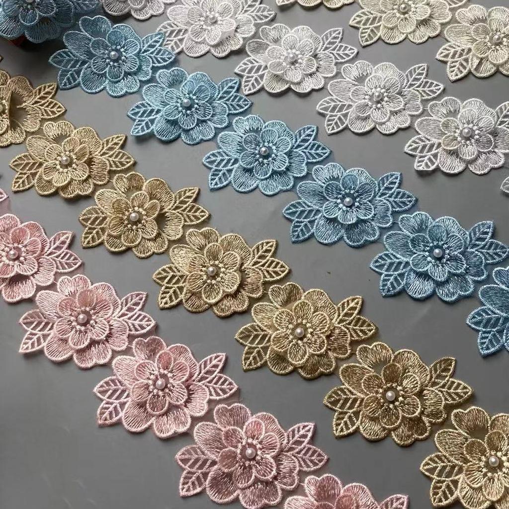 10x жемчужный цветок, двухслойные крылья, вышитая кружевная бейка, вязаная лента, цветочная аппликация, нашивки, платье, ткань, швейное ремесло, 9 см