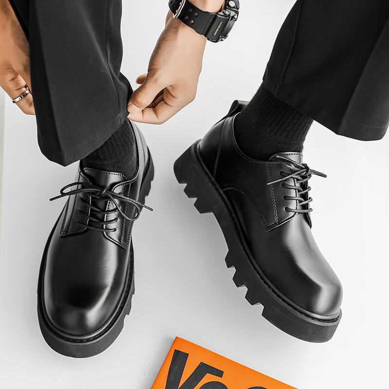 New Men's Genuine Leather Thick Sole Outdoor Work Wear Shoes Comfortable Anti Slip Durable and Versatile Big Head Leather Shoes