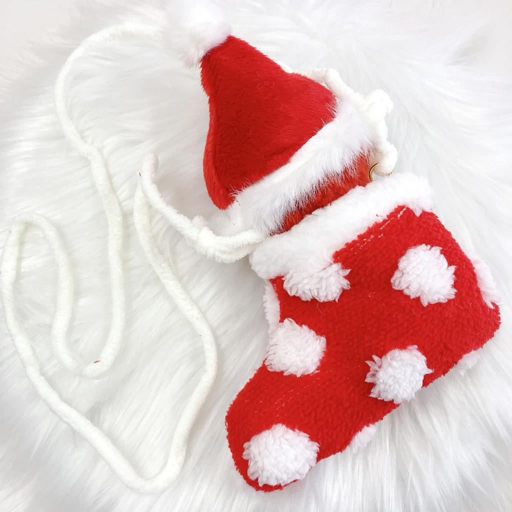 Christmas Stocking & Santa Hat Set for 10cm Plush Toy, Kigurumi Accessories, Otaku Activities, Doll Mascot, Kpopdoll Costume [Used]