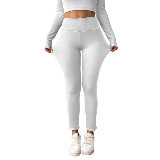 Зимние леггинсы с высокой талией, брюки прямого кроя с бархатной подкладкой, однотонные, формирующие фигуру женские леггинсы