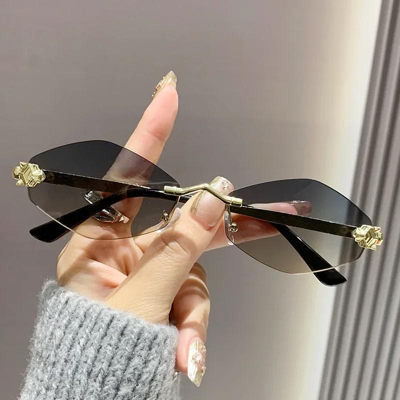 Frameless Sunglasses Women Men Retro Brand Design Metal Small Diamond Frame Vintage Rhombus Rimless Shades Uv400 Glasses