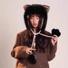 Women Hat Knitted Windproof Warm Winter Lei Feng Hat Cartoon Cat Shape Elastic Solid Color Thermal Cap