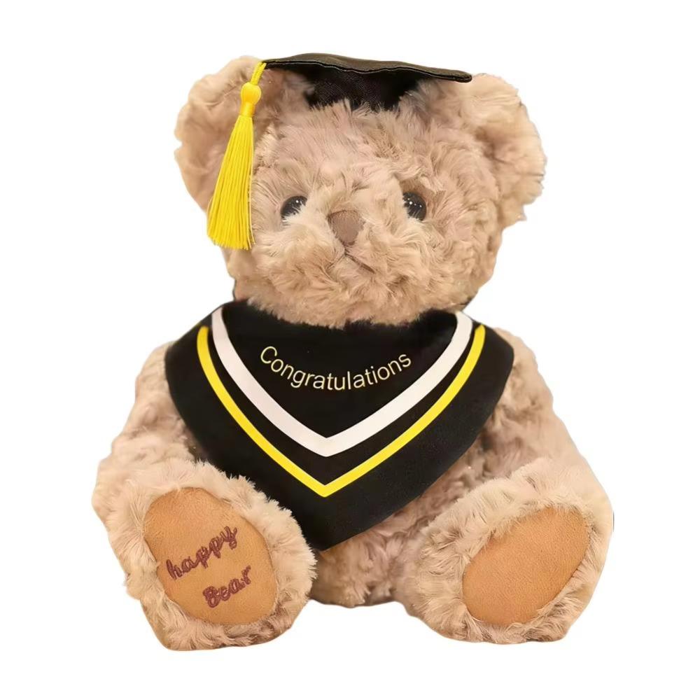 20cm Graduation Plush Toy with Doctoral Cap Cute Sitting Bear Stuffed Animal Kawaii Graduation Season Gift for Friend