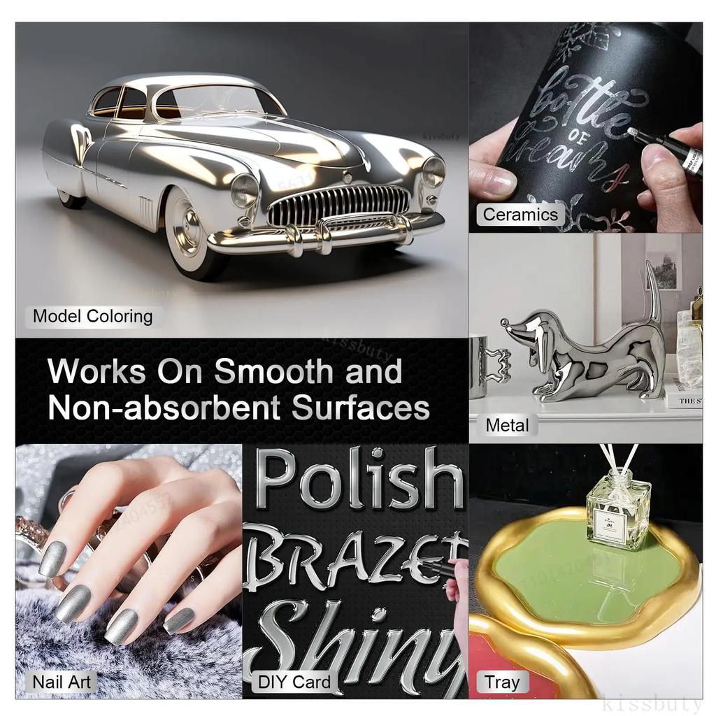 1-5Pcs Chrome Paint Marker Reflective Fluid Mirror Paint Pen 2mm Silvery Ink For DIY Car Styling Model Metal Wood Plastic Stone