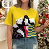 Женская желтая футболка с абстрактным дизайном лиц, повседневный летний стиль, топ с круглым вырезом и короткими рукавами для повседневной носки, уличная одежда Y2k