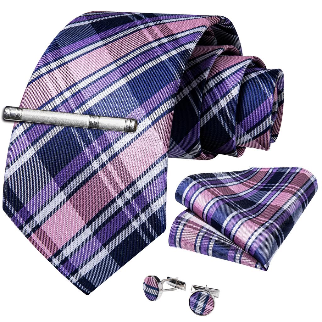 Набор для Мужчин: клетчатый галстук 8,5 см, клип и запонки в клетку
