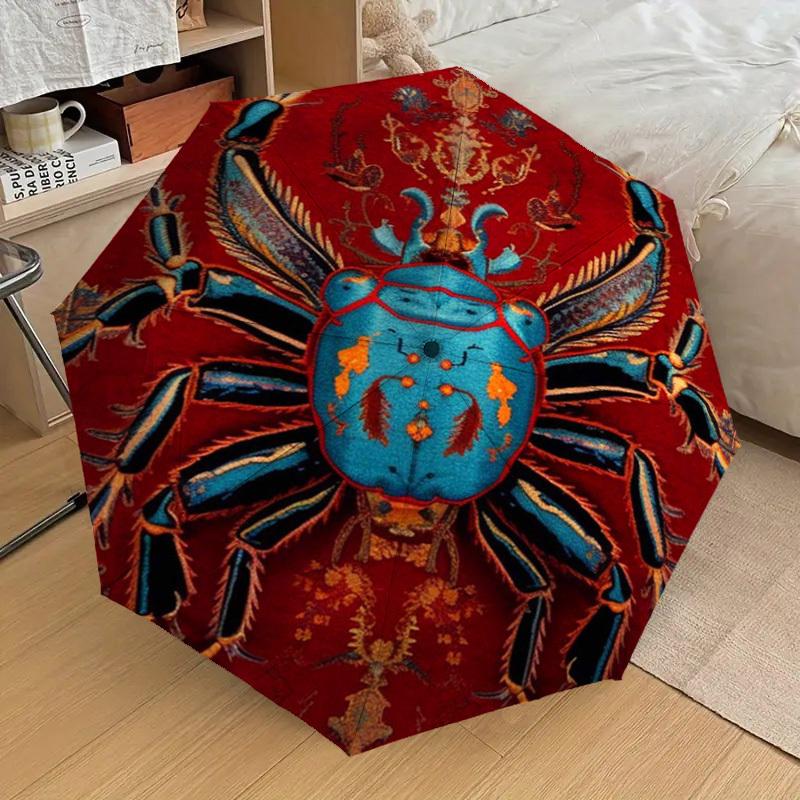 1pc Blue Beetle Rug Design Umbrella with Plastic Handle,Suitable for All Seasons Home Travel Outdoor UmbrellaDD697