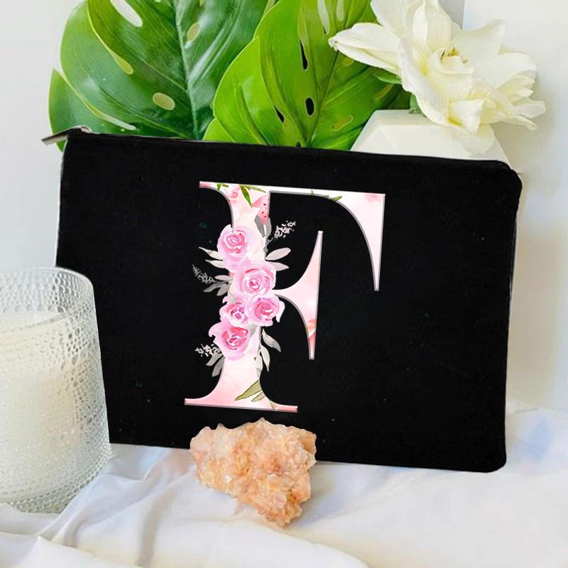Women Bag Makeup Bag Bridesmaid Makeup Bags Floral Alphabet Print Linen Zipper Pouch Travel Organizer Case Mujer Bolsas Cosmetic