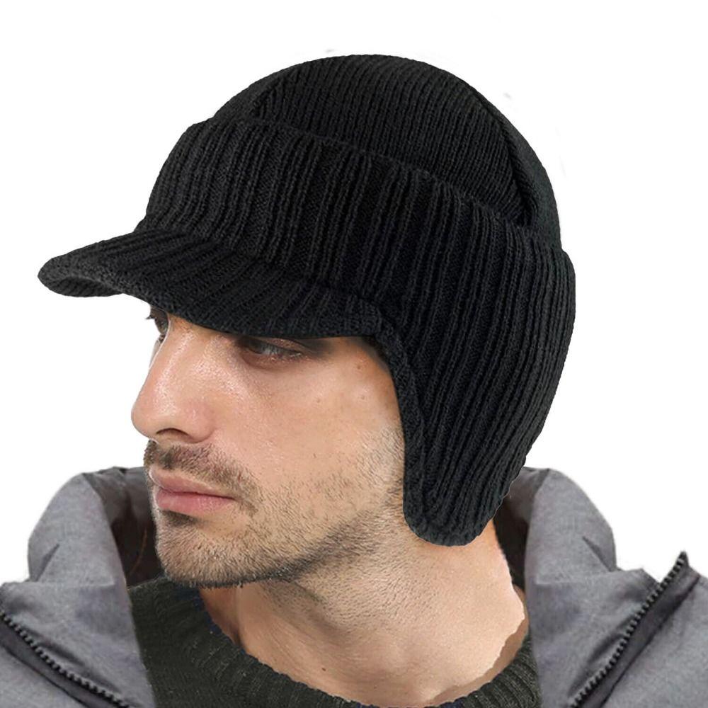 Warm Ear Flaps Cap Ear Protection Peaked Knit Cap Winter Beanie Hat Men