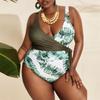 Plus Size Bikini One Piece Swimsuit For Women Patchwork Push Up Swimwear High Quality Female Monokini Leaves Print Bodysuit Beach Suit