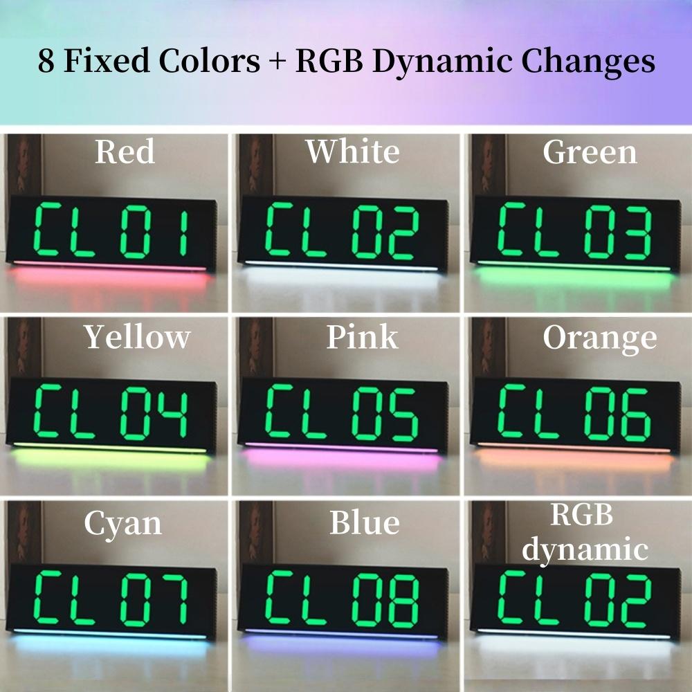 Remote Control Large Digital Wall Clock with 9 Colors Mood Light 2 Alarm Timer Table Clock 12/24H 10 Levels Brightness LED Clock