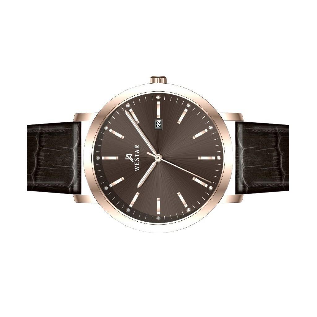 Westar Профиль Кожаный ремешок Кварцевые мужские часы с коричневым циферблатом 50216PPN620