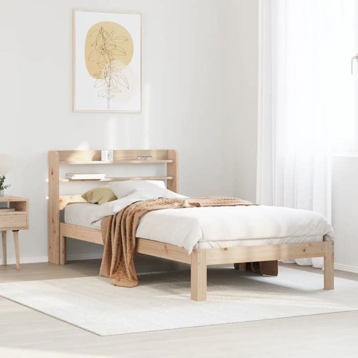 VidaXL Bed Frame with Headboard 90x200 Cm Solid Pine Wood, Bed, Bedroom Furniture, Wooden Bed, Single Bed, Frame 3306782